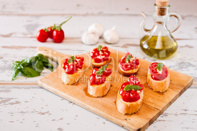 Italian bruschetta with tomato, basil and garlic