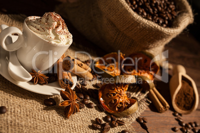 Close-up of a cup of coffee with whipped cream