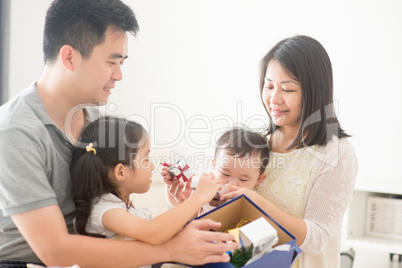 Asian Family and Christmas gift