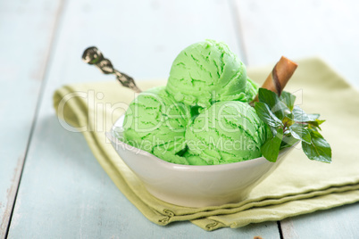Mint ice cream closeup