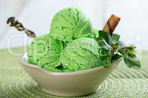 Green ice cream close up