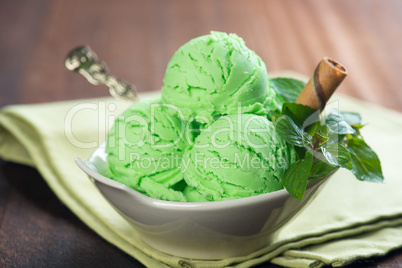 Mint ice cream close up