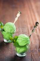 pistachio ice cream in cups