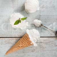 Coconut ice cream wafer cone top view