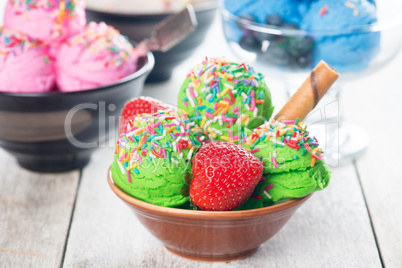 Green ice cream in bowl