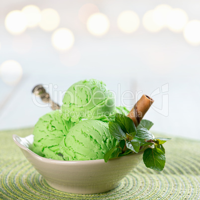 Close up green ice cream