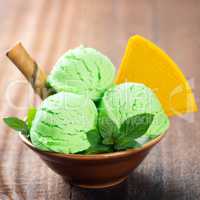 Bowl of pistachio ice cream