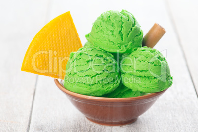 Honeydew ice cream in bowl