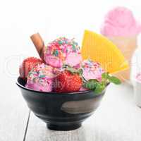 Pink ice cream with strawberry