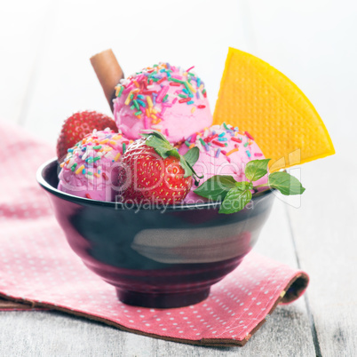 strawberry ice cream with fruits