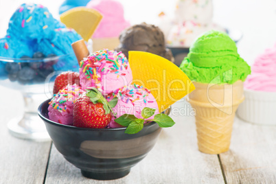 Different color ice cream bowl