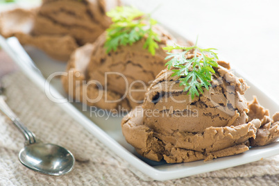 Chocolate ice cream close up
