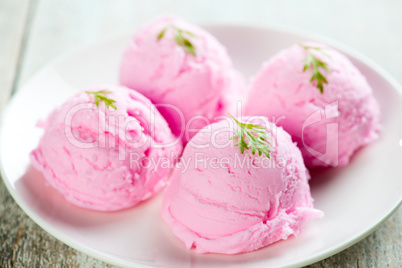 Strawberry ice cream on plate