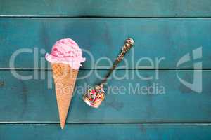 Top view strawberry ice cream