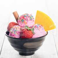 Pink ice cream with fruits