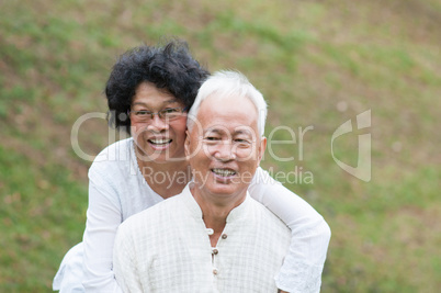 Senior Asian couple outdoor portrait.