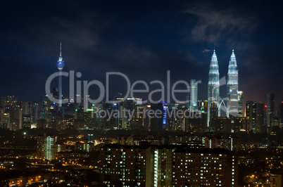 Kuala Lumpur city skyline night scene