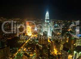Aerial View Kuala Lumpur city skyline in night