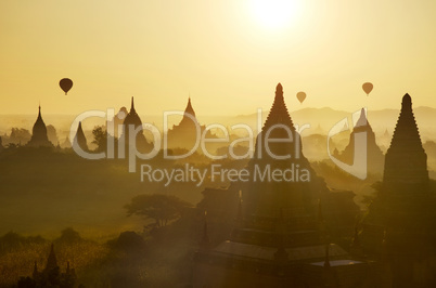 Bagan view with hot air balloons
