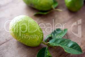 organic green lemons with leaves