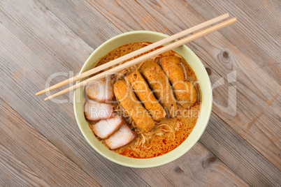 Top view Curry Noodles Asian cuisine