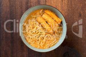 Top view Curry Laksa Noodles Asian cuisine
