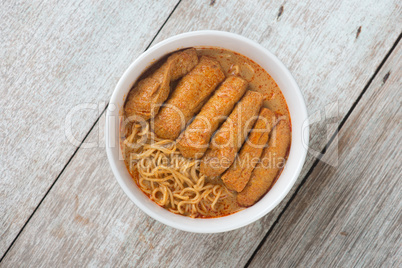 Top view Curry Laksa Noodles