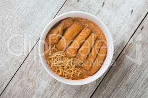 Top view Curry Laksa Noodles