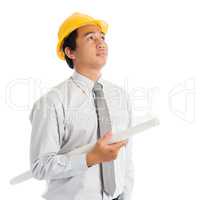 Asian male with safety hardhat