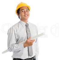 Asian man with safety hardhat