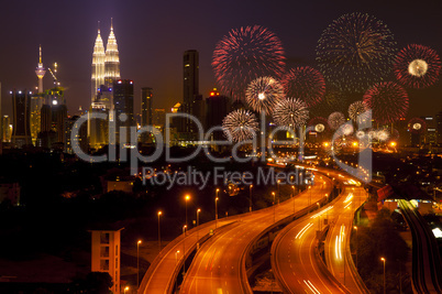 Kuala Lumpur city with fireworks
