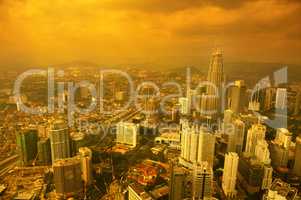 Aerial View Kuala Lumpur city skyline sunset