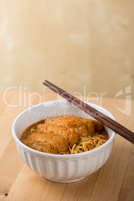 Asian food Hot and Spicy Curry Laksa Noodles