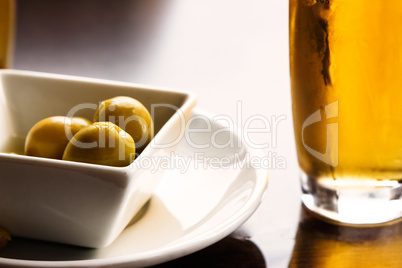 Olives and beer.