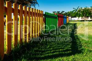 Colorful wooden fence.