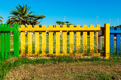 Colorful wooden fence.