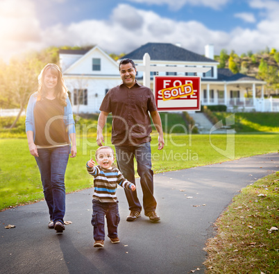 Happy Mixed Race Family Walking in Front of Home and Sold For Sa