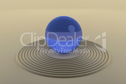 Glass ball in the sand, 3D illustration