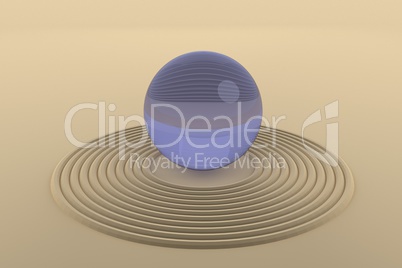 Glass ball in the sand, 3D illustration