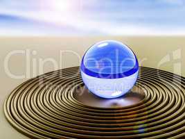 Glass ball in the sand, 3D illustration