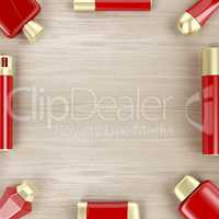 Cosmetic products on wooden table