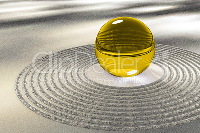 Glass ball in the sand, 3D illustration