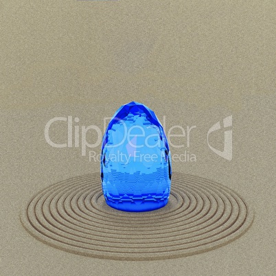 Glass stone in the sand, 3D illustration