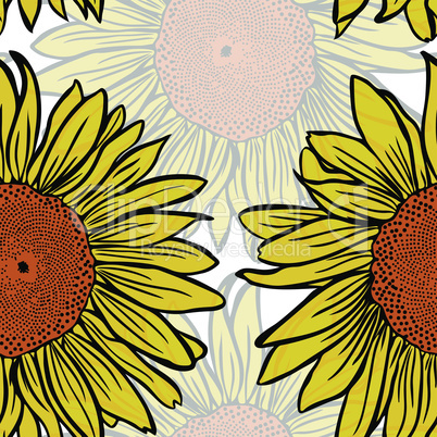 large yellow blossoming sunflowers