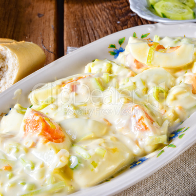 Rustic spring egg salad with leek