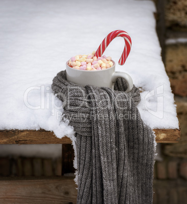 ceramic mug with hot chocolate and marshmallow