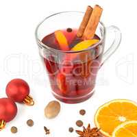 Hot red mulled wine isolated on white background with spices, or