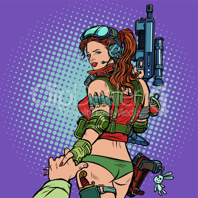 follow me sexy woman military science fiction paratrooper soldier