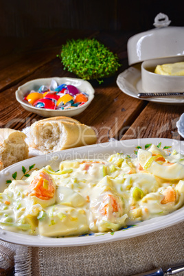 Rustic spring egg salad with leek