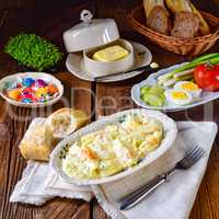 Rustic spring egg salad with leek